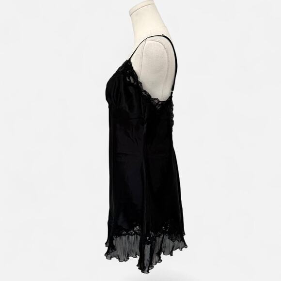 VTG Y2K Frederick's of Hollywood Black Satin Floral Lace Trimmed Mini Slip Dress - Picture 6 of 8